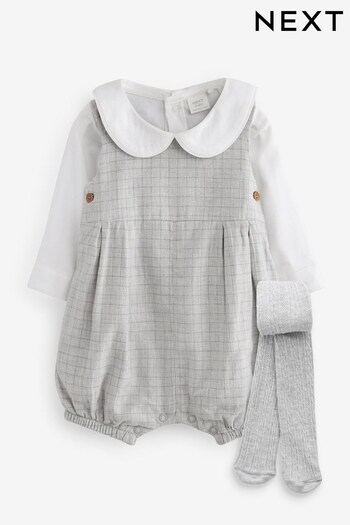 Grey Checked Smart Baby Romper, Bodysuit And Tights 3 Piece Set (0mths-2yrs) (585577) | £24 - £26