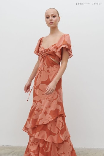 Pretty Lavish Dusky Rose Abstract Palm Print Florence Cut Out Maxi Dress (585593) | £85
