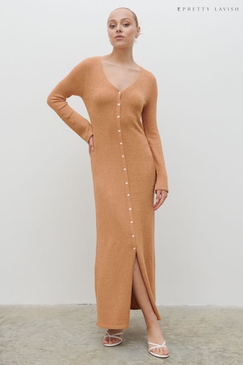 Pretty Lavish Tan Blush Hazel Knit Maxi Dress skinny (585632) | £65