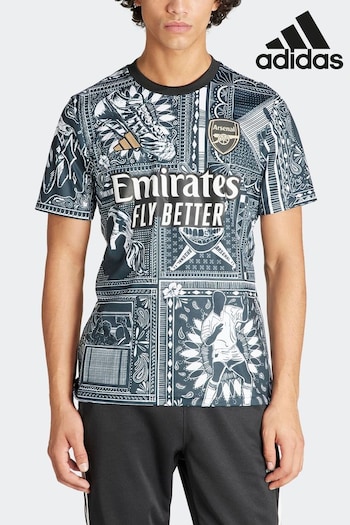 adidas Black/White Arsenal Ian Wright PreMatch T-Shirt (585831) | £60