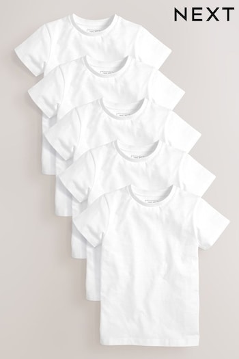 White Short Sleeve T-Shirts Basic 5 Pack (3-16yrs) (585857) | £20 - £26