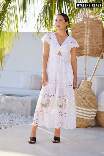 Myleene Klass Broderie White Maxi navy Dress (585958) | £95