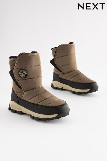 Taupe Natural Warm Lined Quilted Snow Boots Out (586081) | £38 - £42
