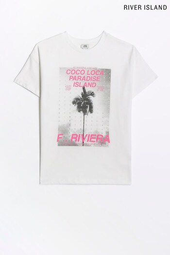 River Island Girls White Palm Photographic T-Shirt (586363) | £14