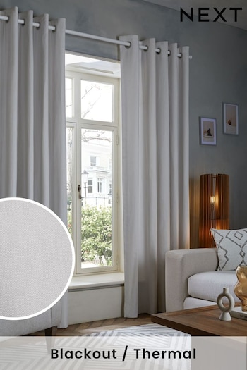 Cloud Grey Cotton Blackout/Thermal Eyelet Curtains (586425) | £40 - £105