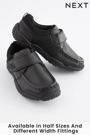 Black Wide Fit (G) School Leather Single Strap Shoes (586444) | £28 - £36