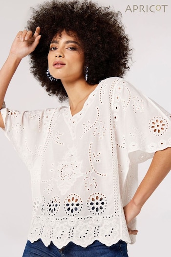 Apricot White Embroidered Cotton Top (586519) | £30