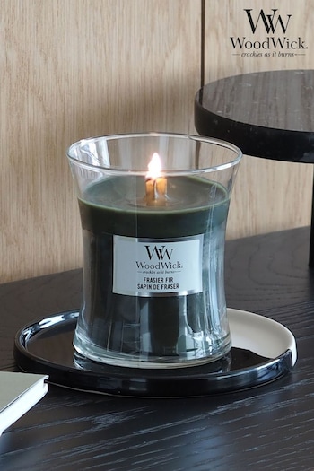 Woodwick Green Medium Hourglass Scented Candle with Crackle Wick Fir (586619) | £25