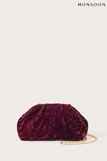 Monsoon Maroon Red Crushed Velvet Pouch Bag (586633) | £40