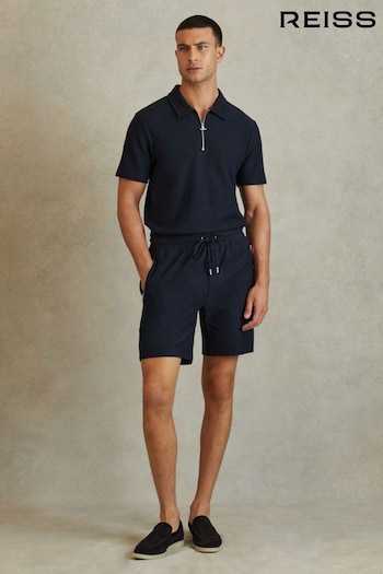 Reiss Navy Hester Textured Cotton Drawstring Shorts Homme (586732) | £68