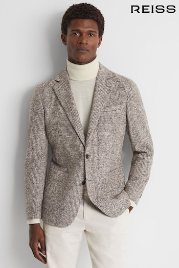 Reiss Grey Feather Slim Fit Wool-Cotton Check Single Breasted Blazer (587104) | £328