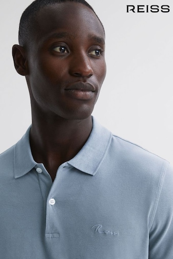 Reiss Soft Blue Peters Slim Fit Garment Dyed Embroidered Polo Shirt (587128) | £78