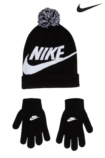 Nike Black Swoosh Kids 8-15y Hat Moncler & Gloves Set (587401) | £22