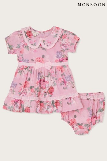 Monsoon Pink Newborn Woven Dress and Briefs Set (587637) | £30