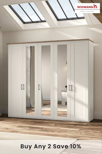 Wiemann White Truro 5 Door Wood and Mirror Semi Fitted Wardrobe (587648) | £1,640