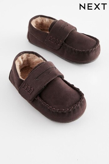 Chocolate Brown Recycled Faux Fur Lined Moccasin Slippers (587723) | £13 - £15