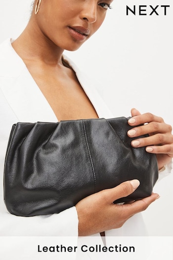 Black Leather Pleated Frame Bag (587755) | £48