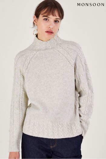 Monsoon White Pearl Cable Jumper (587788) | £70