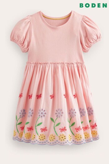 Boden Pink Broderie Twirly Dress (587933) | £42 - £48