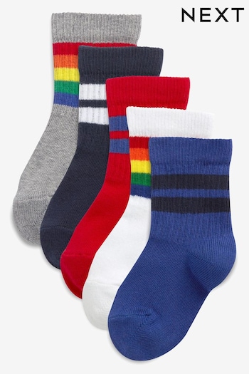 Bright Cushioned Footbed Cotton Rich Ribbed Socks 5 Pack (588048) | £7 - £10