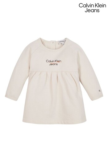 Calvin Klein Jeans Baby Cream Long Sleeve Fleece Dress (588094) | £55