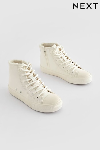 White Faux Fur Lined Standard Fit (F) Lace-Up High Top Trainers (588624) | £21 - £28