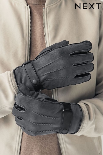 Grey Suede Mix Leather Gloves (588634) | £26