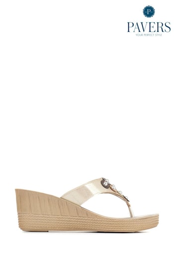 Pavers Gold Toe Post Wedge Sandals (588664) | £25