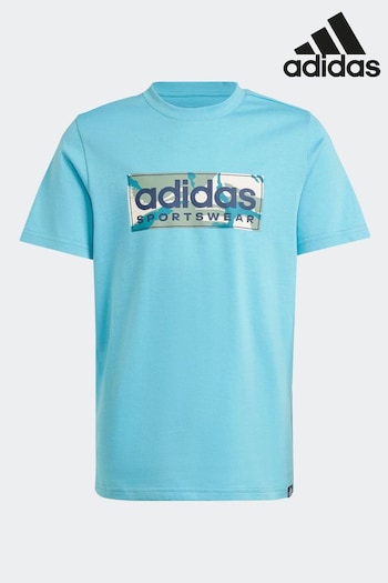 adidas Blue Kids Sportswear KAW Camo Linear Graphic T-Shirt (589085) | £13