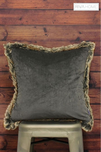 Riva Paoletti Smoke Grey Kiruna Faux Fur Trim Polyester Filled Cushion (589133) | £17