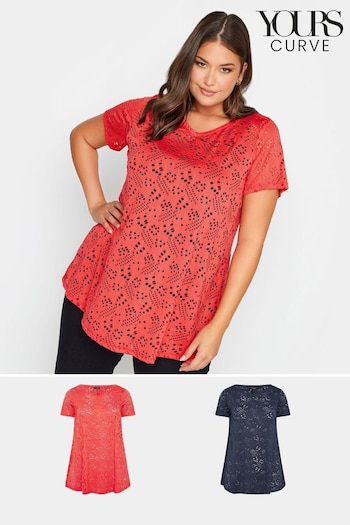 Yours Curve Red Broidery Swing T-Shirt 2 Pack (589322) | £33