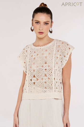 Apricot Nude Circles Batwing Crochet Top (589458) | £30