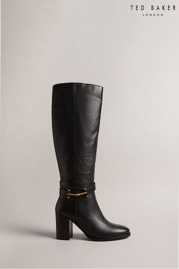 Ted Baker Aryna Black T-Hinge Leather 85mm Knee High Boots (589491) | £245