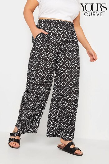 Yours Curve Black Printed Wide Leg Trousers (589529) | £25