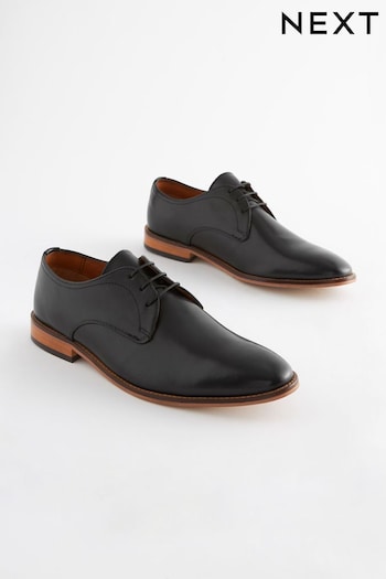Black Regular Fit Contrast Sole Leather Derby Shoes (589776) | £60