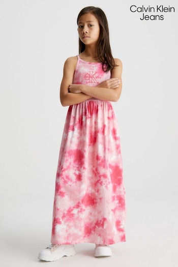 Calvin Klein Jeans Girls Pink Tie Dye Strappy Maxi Dress (590251) | £70