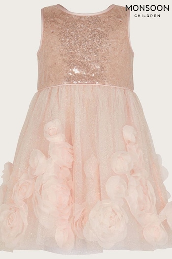 Monsoon Baby Pink Arabella 3D Roses Dress (590351) | £55 - £60