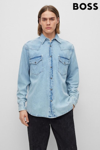 BOSS Blue Denim Relaxed Fit Western Shirt (590369) | £129