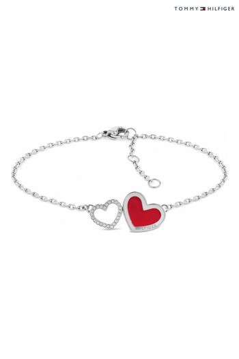 Tommy Hilfiger Silver Tone Jewellery Ladies Enamel Hearts Bracelet (590381) | £69