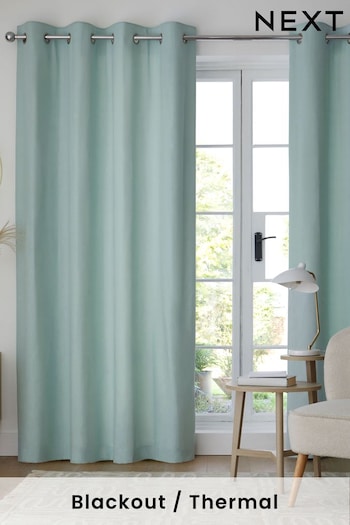 Duck Egg Blue/Green Cotton Blackout/Thermal Eyelet Curtains (590527) | £40 - £105