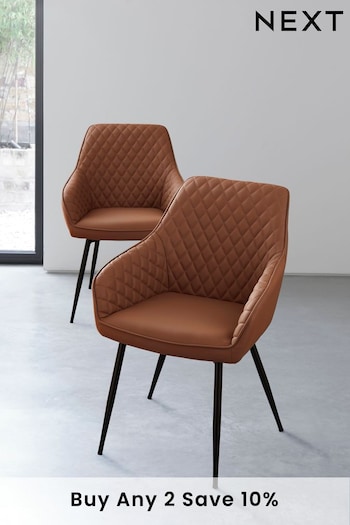 Set of 2 Faux Leather Tan Brown Hamilton Arm Dining Chairs (590563) | £299