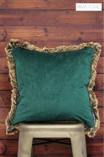 Riva Paoletti Emerald Green Kiruna Faux Fur Trim Polyester Filled Cushion (590796) | £17
