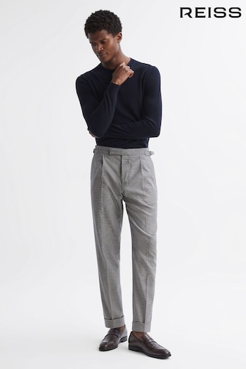 Reiss Grey Arcade Slim Fit Puppytooth Adjuster Trousers (590931) | £138