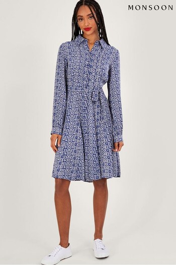 Monsoon Blue Josephina Print Shirt Kinship Dress (591583) | £75