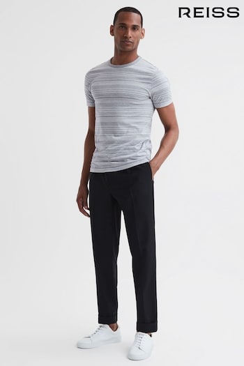 Reiss Grey/White Vega Cotton Striped Crew Neck T-Shirt (591777) | £58