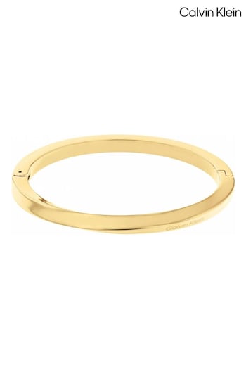 Calvin Klein Jewellery Ladies Gold Tone Twisted Ring Hinged Bangle Bracelet (592009) | £119