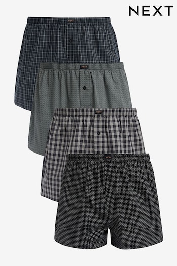 Black Check/Geo 4 pack Woven Pure Cotton Boxers (592036) | £28
