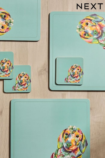 Set of 4 Teal Blue Sausage Dog Placemats and Coasters (592288) | £20