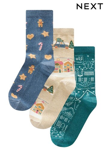 Christmas Gingerbread Sparkle Ankle Socks 3 Pack (592314) | £12