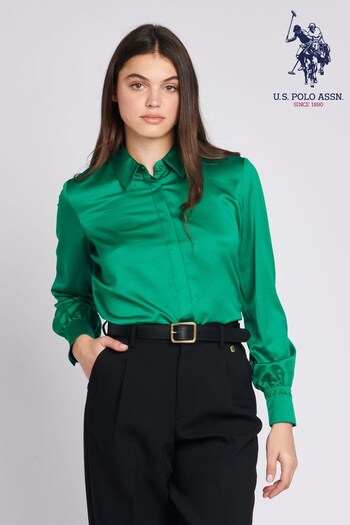 U.S. Polo Farmer Assn. Womens Green Satin Shirt (592601) | £50